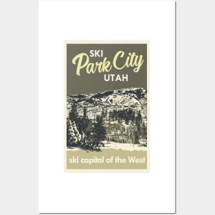 Grey Vintage Park City Utah Ski Poster Posters and Art